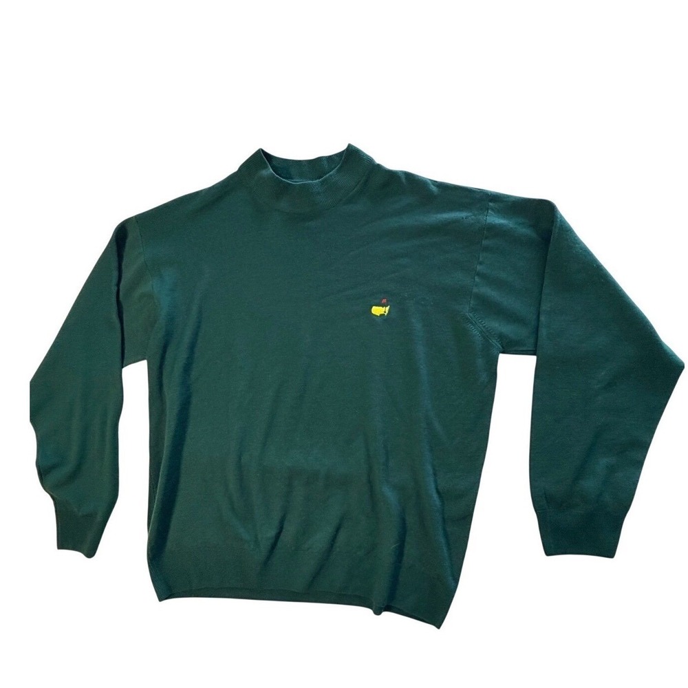 Masters Tournament Sweater Mens XL Green Excellent Mock Neck Golf Pullover Logo